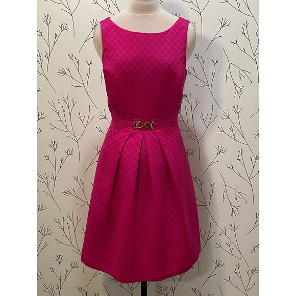 TAHARI ASL Hot Pink Lattice Textured Sleeveless Dress 6 Career Cocktail Barbie - Picture 2 of 6